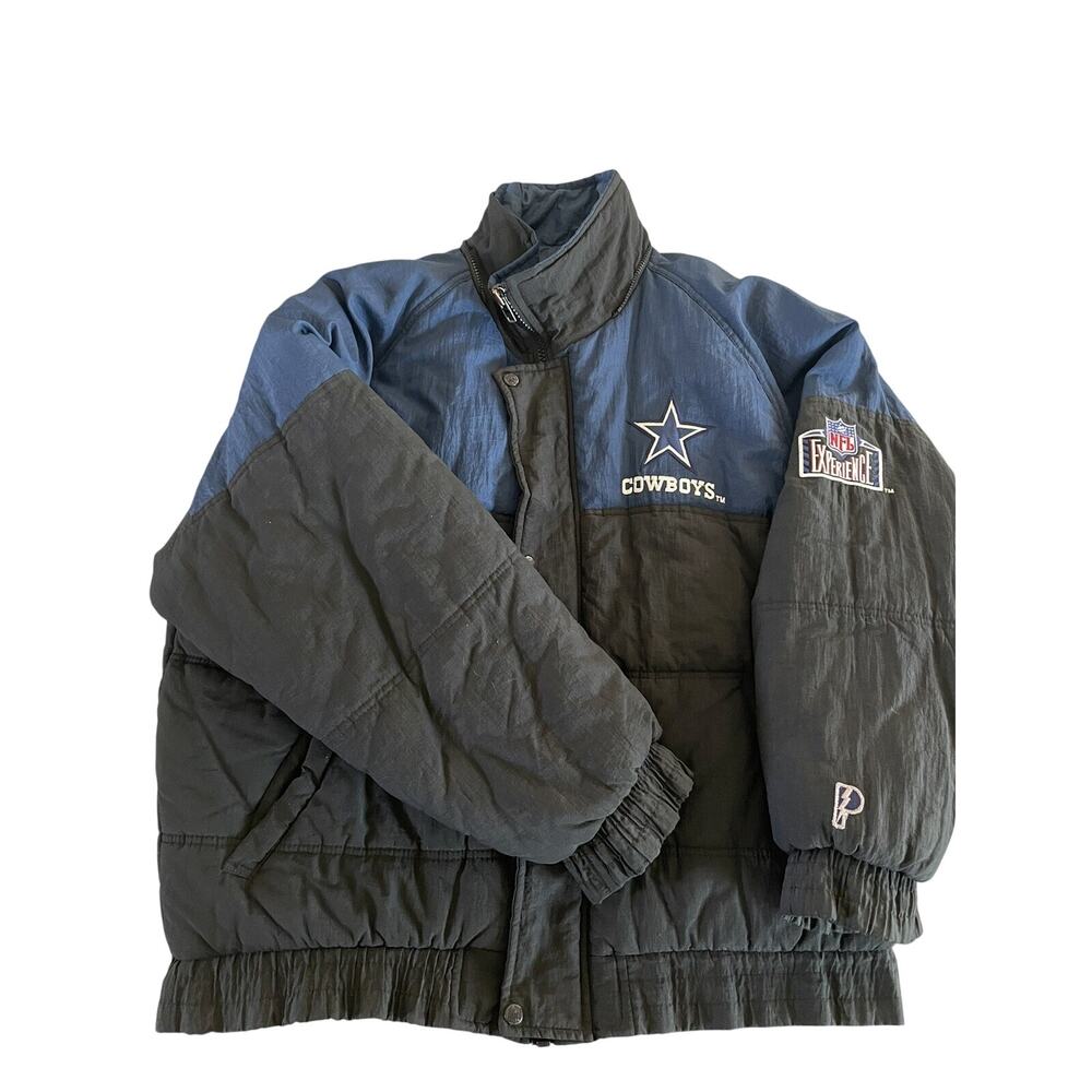 Vintage Retro Pro Player Dallas Cowboys NFL Puffer Jacket Coat Size XL Football